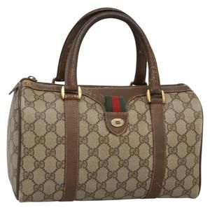GUCCI GG Supreme Web Sherry Line Bag PVC Beige Gold Red 58 02 006 Auth 134691